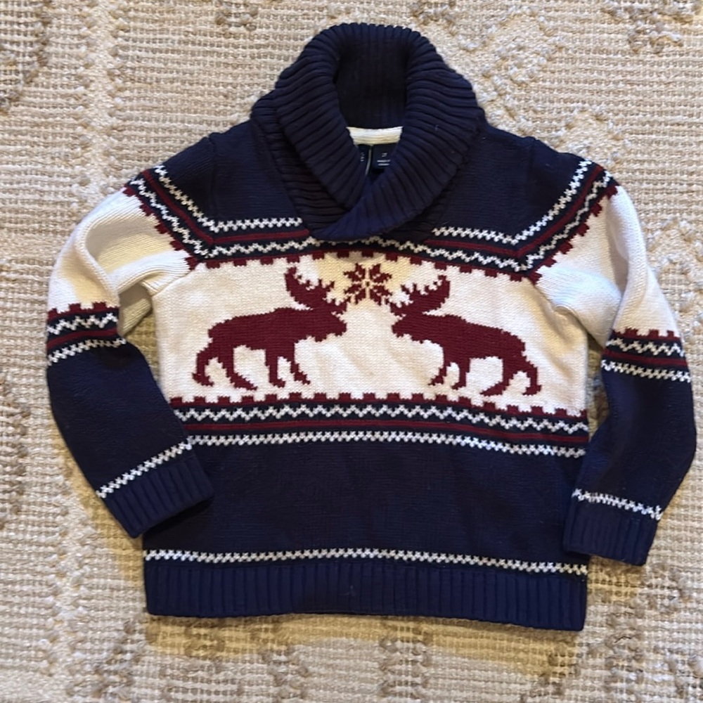 Janie and Jack notch collar moose sweater